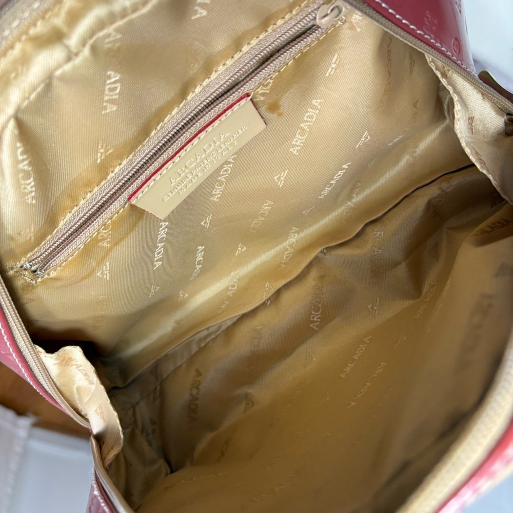 ARCADIA Patent Leather Dome Top Handle Satchel Bag Purse - Picture 4 of 16